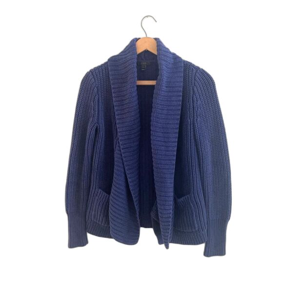 J. Crew Sweater Womens SMALL Blue Chunky Heavy Knit Wrap Collar Open Cardigan - Picture 1 of 7